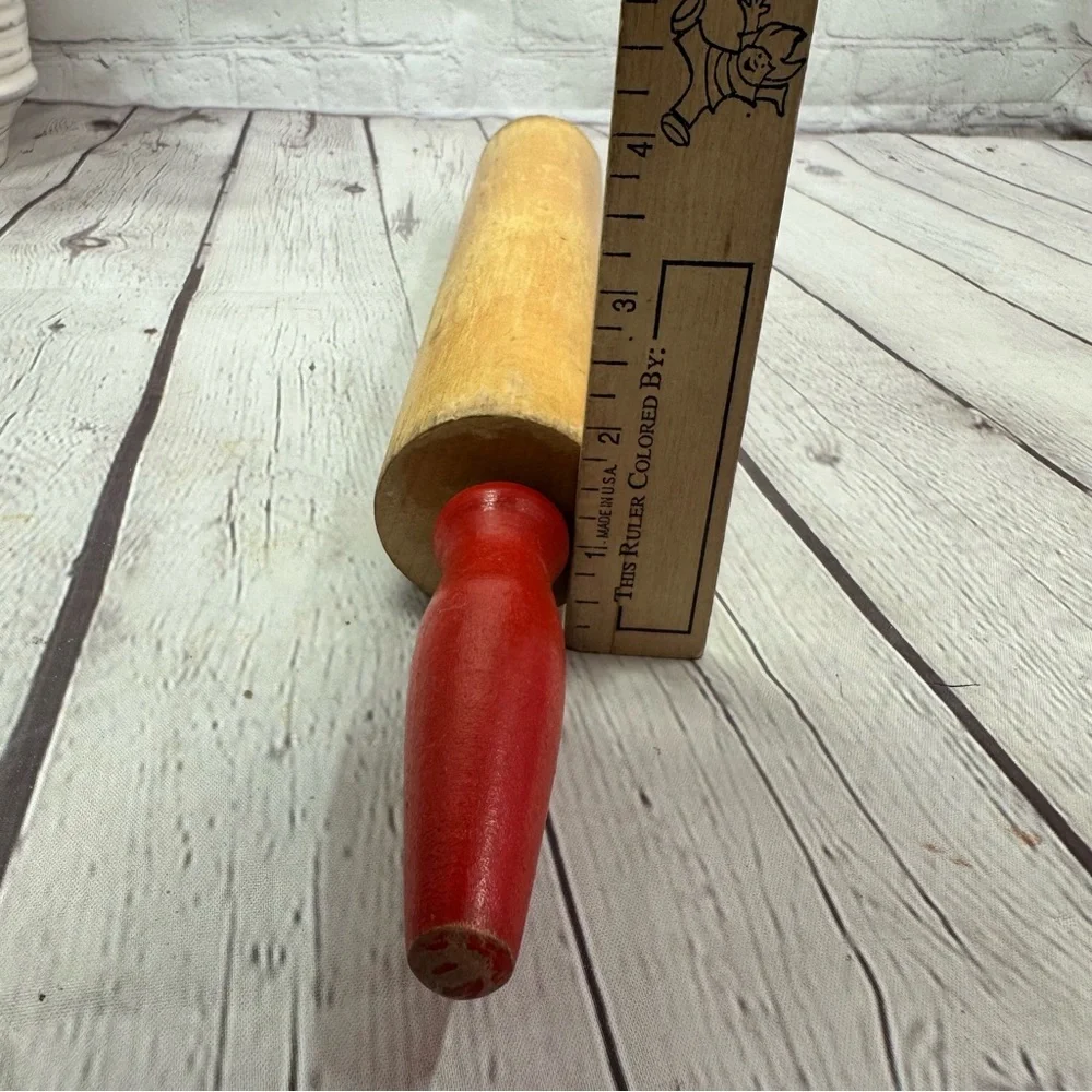 vtg wooden rolling pin red handles cottagecore decor traditional cottage country